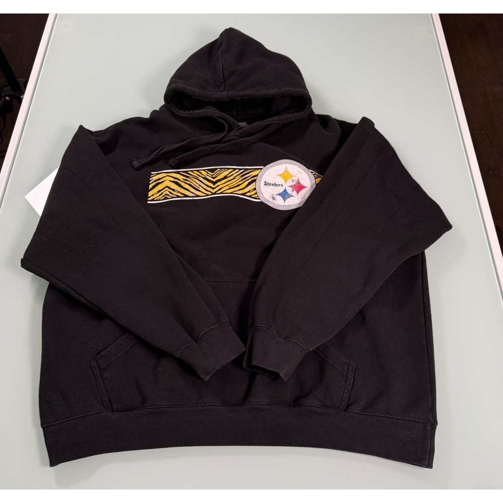 NFL Pittsburg Steelers Hoodie Mens Black w/ Zebra-style Graphic Casual - 2XL